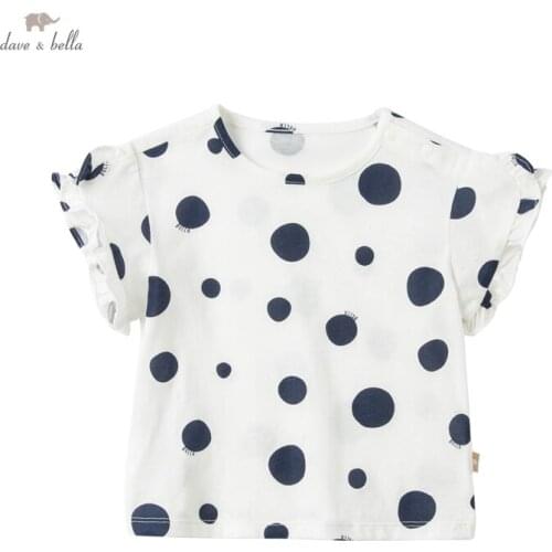 DBM17841 dave bella summer baby girls cute dots print T-shirt children tops kids girl fashion tees