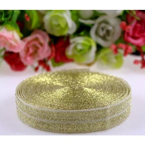 5/8" FOE elastics, 90121 glitter gold thread fold over elastic for DIY accessaries,10yards/lot retail packing