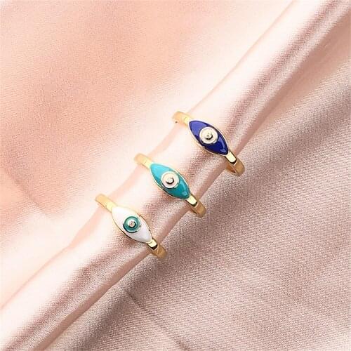 Enamel Dripping Oil Eye Ring For Women Fashion Jewelry Gift, Adjustable Copper Gold Plated Open Finger Ring