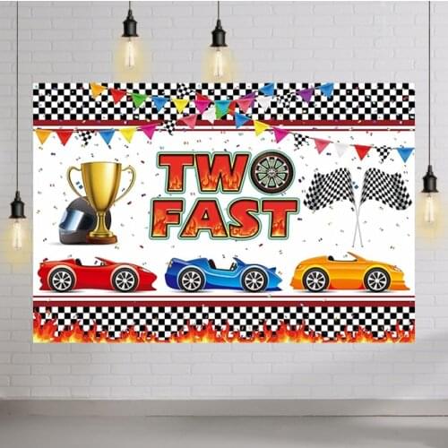 Two Fast 2nd Birthday Party Backdrop Growing Up Racing Car Background Milestone Decor Baby Boy Cake Table Banner Photo Booth
