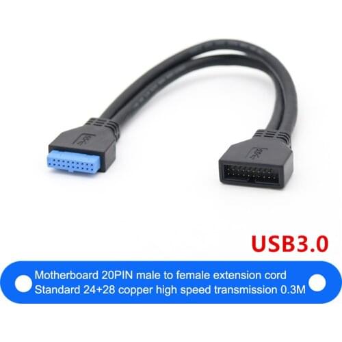 USB3.0 Motherboard Cable 20Pin Male to Female extension cord Standard 24+28 copper High Speed Transmission PVC Cable 0.3m