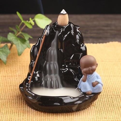 Home Decor Buddhism Creative Little Monk Bullet Blackflow Incense Cones Or Incense Stick Burner Smoke Ceramic Censer