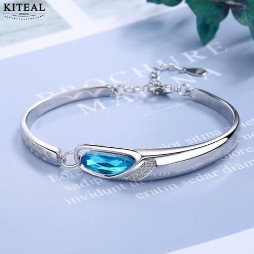KITEAL exo silver plated Girlfriend Bracelet & Bangle blue crystal bracelet for women Fine Jewelry Gifts
