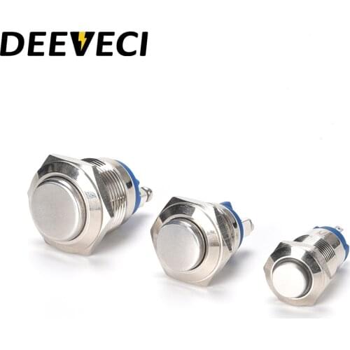 Stainless steel momentary high flat waterproof 16mm 19mm 22mm 25mm button switch Pin Screw on off push button switch for power