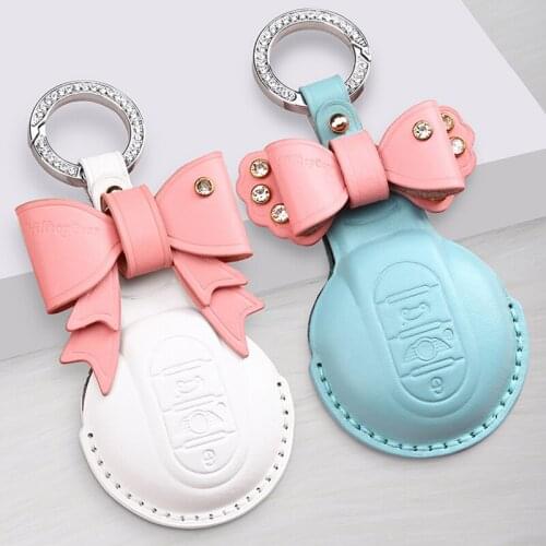 Cute Bow Leather Car Remote Smart Key Case Fob Cover For MINI Cooper F54 Clubman F55 Hardtop F56 Hatchback F57 Covertible F60