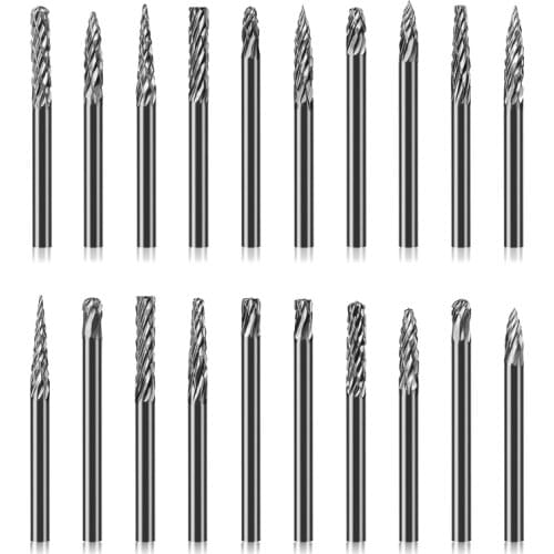 20pcs Engraving Rotary Tool Bit 3mm Round Shank PCB Milling Cutter Carbide CNC Router Bit Engraving End Mill Tools