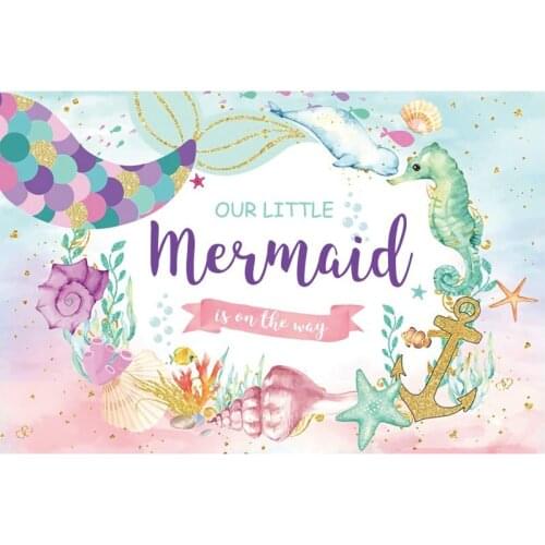 Our Little Mermaid Happy Birthday Backdrop Party Room Decor Photo Booth Studio Prop