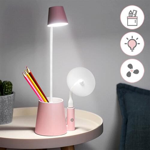 Desk Light Kids UBS LED Table Lamp Eye-Caring Small Reading Light For Student BedBroom Table Light With Small Fan Pencil Holder