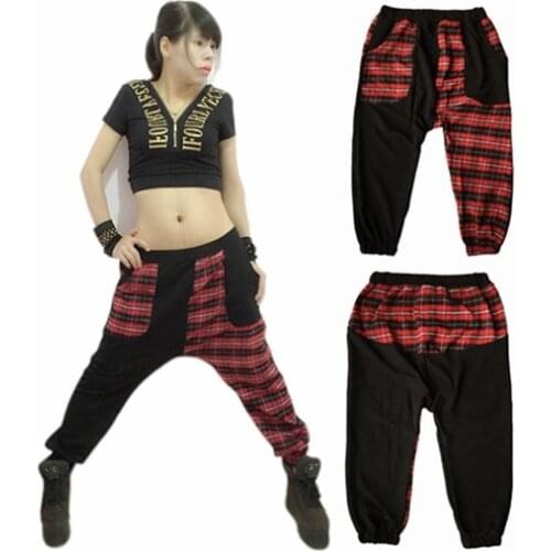 New Fashion Harem Hip Hop Dance Pants Sweatpants Jazz Stage Performance Costumes Female Plaid Patchwork Trousers