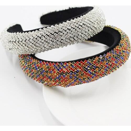 New Ins Luxury Full Crystal Rhinestone Headband Sponge Padded Baroque Colorful Diamond Hairband Women Hair Accessories