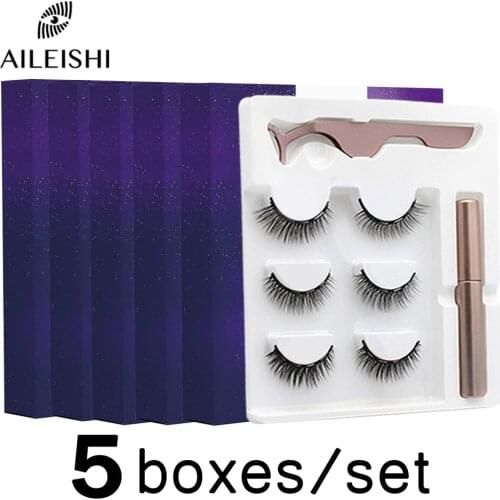 Wholesale 5 Boxes/Set Magnetic Eyelashes 3D Mink Eyelashes Magnetic Eyeliner Waterproof Short Handmade Eyelash Makeup Tool