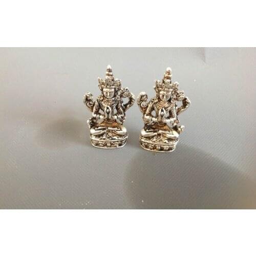 A Pair of old collection China decoration miao silver carved Buddha statues