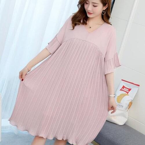 Pleated Chiffon Dresses Maternity Clothes For Pregnant Women Loose Short Sleeve Dresses Pregnancy Maternity Vestido 2020 Summer