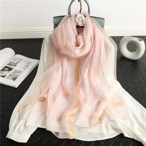 Beach Thin Silk Wool Scarf Luxury Striped Women Hijabs Female Foulard Soft Pashmina Shawl Wrap Lady Long Stoles Headbands