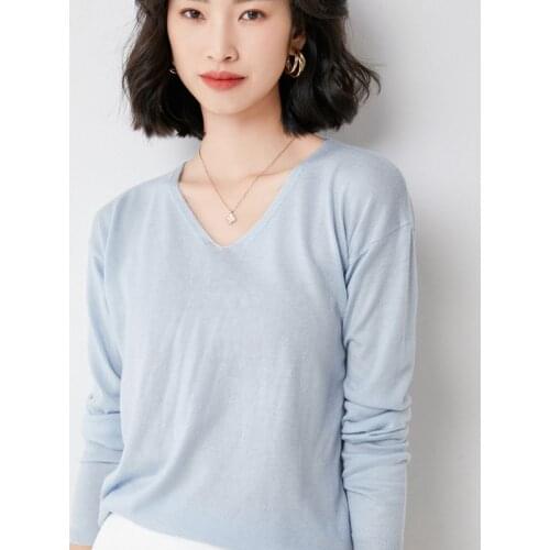 2021 Spring Autumn New,100% Pure Wool Knitted Pullover Womens Sweater,V-Neck,Solid Color,Casual Large Size Loose Soft,Basic,XXL