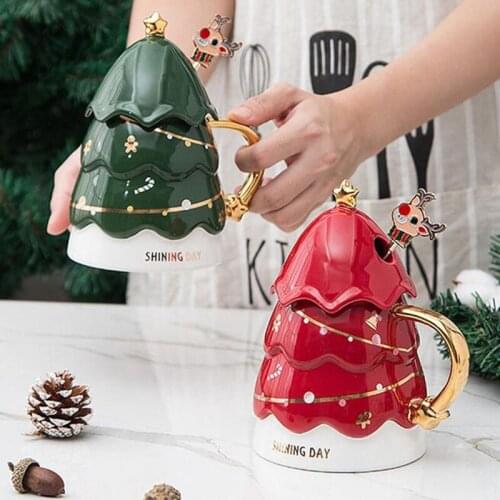 Christmas tree creative personality trend mug couple mug cute office coffee cup ceramic water cup