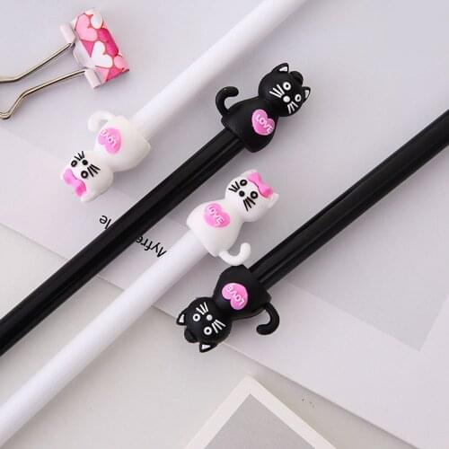 2pcs/lot Cartoon Black Cat Gel Pen Cute Kawaii Plastic Pens for Writing Stationery Black Ink 0.5mm Office School Supplies 2020