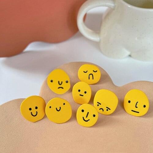 AOMU Hip Hop Spray Paint Yellow Irregular Round Smiley Mood Anger Sadness Funny Stud Earrings for Couple Daily Jewelry Gifts
