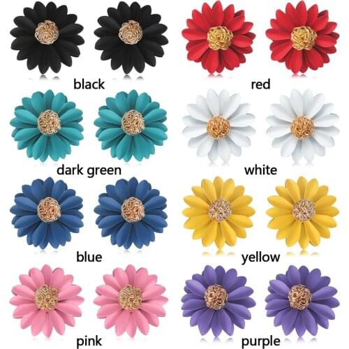 Korean Style Fashion Colorful Daisy Flower Ear Stud Big Flower Temperament Sweet Earrings Women Girls Charm Christmas Jewelry