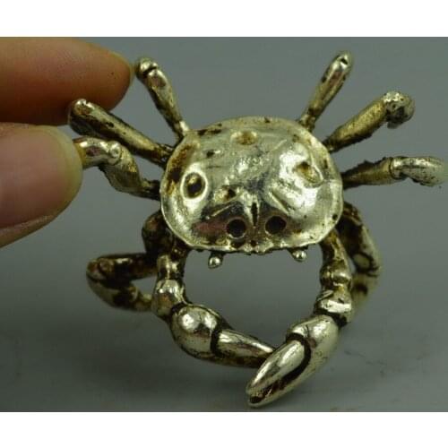 Collectable Chinese Silver Copper Carved Vivid Crab Exquisite small Statues