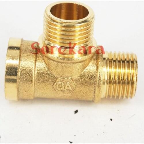 1/2" BSP Female x 1/2" BSP Male x 1/2" BSP male Tee 3 Way Brass Pipe fitting Connectr for water fuel gas