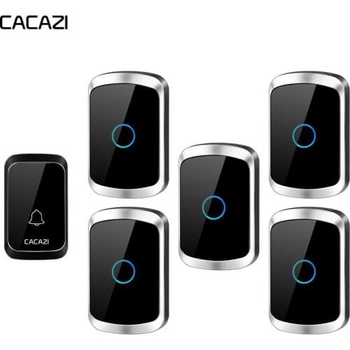 CACAZI Smart Wireless Door Bell Waterproof 1 Transmitter 5 Receiver US EU UK AU Plug Battery Home Bell Chime Wireless Ring Bell