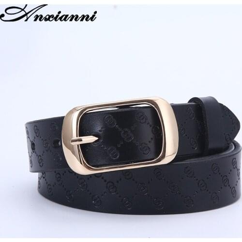 Anxianni, high quality brand leather belt, 2.8 wide leather G pattern embossed belt, luxury jeans belt, womens wild casual belt