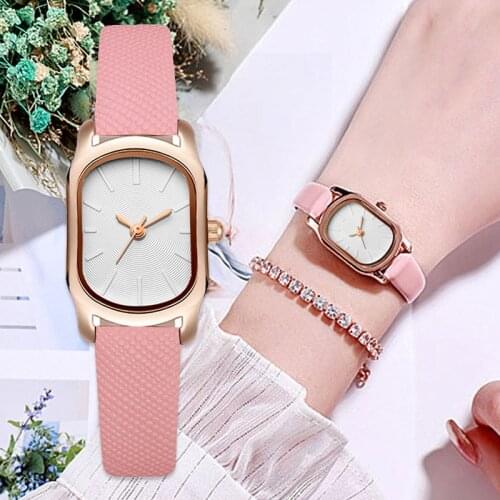 Fashion Pink Leather Belt Watches For Women Simple Barrel Dial Ladies Dress Quartz Watch Casual Bracelet Fine Band Wristwatch