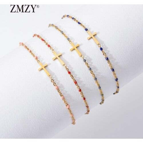 ZMZY Fashion Sideways Jesus Christian Stainless Steel Cross Bracelets for Women Gold Charm Keepsake Girl Baby Bracelet Jewelry