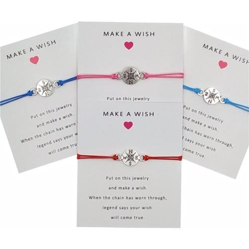 10PC Make a Wish Silver Plated Compass Charm Bracelets Grandma Granddaughters Aunt Mother Daughters Best Friends Gift for Women