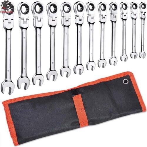 12pcs 8-19mm Metric Flexible Head Ratcheting Wrench Combination Spanner Tool Set Adjustable Ratchet Wrench Hand Tools Spanner