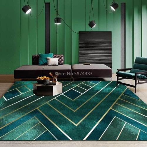 200*300cm Fashion Nordic Modern Light Luxury Gold Line Dark Green Living Room Bedroom Bedside Carpet Floor Mat Customization