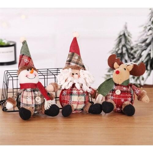 30 pcs Christmas Tree Ornaments Cartoon Christmas Doll Snowflake Plaid Santa Claus Elk Doll Navidad Pendant New Year Kids Gifts