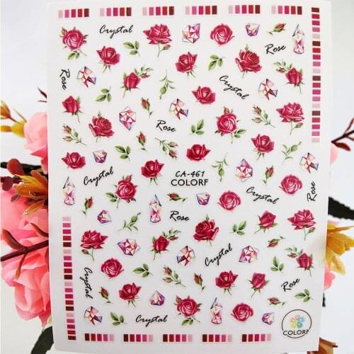 3D Nail Sticker Sexy Rose Flowers Stickers for Nails Decoraciones Designer Foil Decals Self Adhesive Manicure Accessories