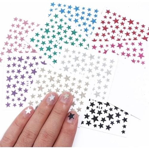 3D Lovely Stars Nail Art Stickers Silver Gold Glitter Shiny Slider Decals Nail Art Tips Christmas Manicure Decorations