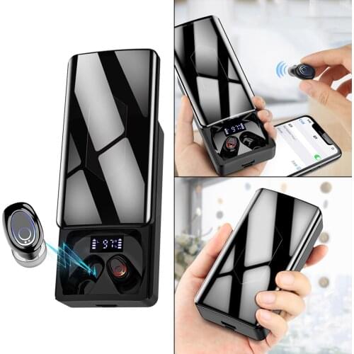 Wireless Earbuds w/ Power Bank Bluetooth 5.0 Mini Touch Control IPX7 Earphones Headset Deep Bass for Sport Working Travel Gym