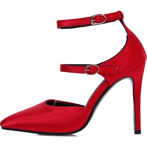 Summer Women Clear Heels Sandals Fashion Red Buckle Sexy Red Apricot New Party Shoes Stilettos Heels Consice Height 34-43