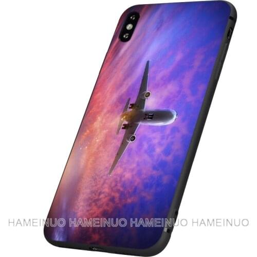 Black tpu case for iphone 5 5s SE 2020 6 6s 7 8 plus X 10 XR XS 11 pro MAX silicon cover the airplane flying sunset