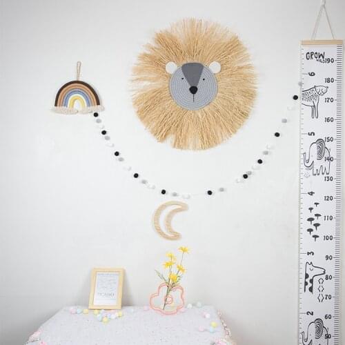Kids Room Decor Animal Head Wall Decor Hand Woven Cartoon Lion Kindergarten Nursery Hanging Decorations Cotton Thread Weaving