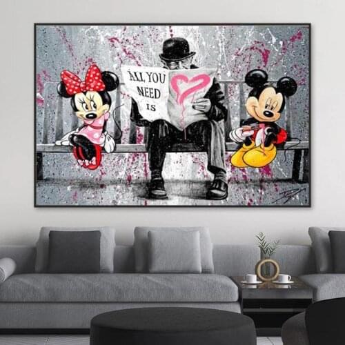 Disney Mickey and Minnie Banksy Graffiti Art Canvas Painting Prints and Mickey Mouse Posters Wall Art Pictures Living Room Decor