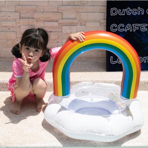 Adult Kids Rainbow Inflatable Float Swimming Ring Pool Party Water Toys Ride-On Air Mattres Swimming Ring Boia