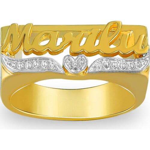 Two Tone with Heart Gold Plated Personalized Name Ring Hip Hop Custom Name Ring Women Gift