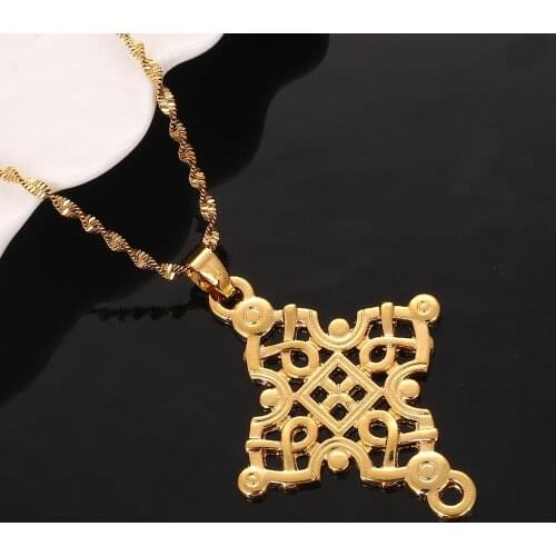 Fashion Gold Color Cross Pendant Necklaces Ethiopian Crosses Charm Religion Jewelry Gifts