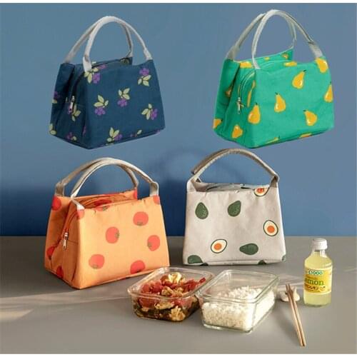 Functional Pattern Cooler Lunch Box Portable Insulated Canvas Lunch Bag Storage Cartoon Fruit Thermal Food Picnic Lunch Bags