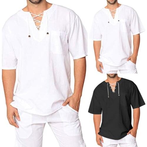New Mens Fashion Vintage Casual Linen Short Sleeve T-Shirts Tops Summer harajuku t shirt men
