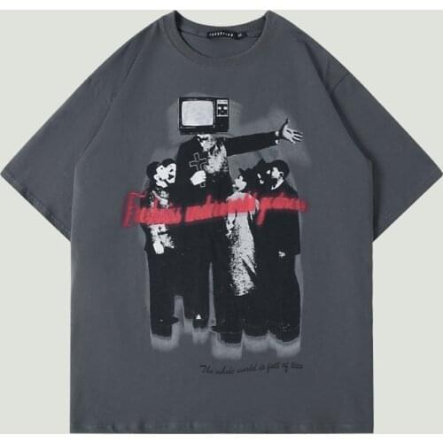 Mens Hip Hop Streetwear Graphic Letter Printed Oversize Short Sleeve T-Shirts Harajuku Casual Cotton Loose Male T-Shirt 2021 New