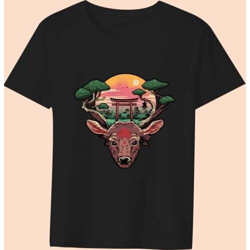 T-shirt Womens Basic Summer Ladies Tops Slim Round Neck All-match Soft Japanese Anime Pattern Printing Series Black T-shirt