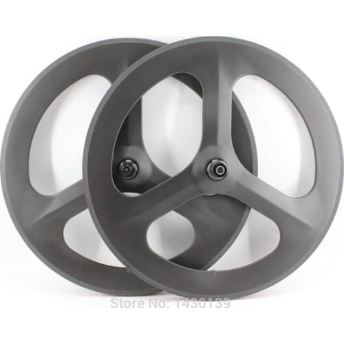 1Pair 700C 3 spokes Road Track Fixed Gear bike matt UD full carbon bicycle wheelset Tri-spoke clincher tubular rims Free ship