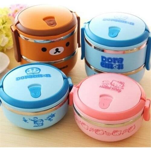 Lunch Box Rilakkuma one/Two Layers Thermal Bento Thermos For Food Stainless Steel Insulation Storage Container Dinnerware sets