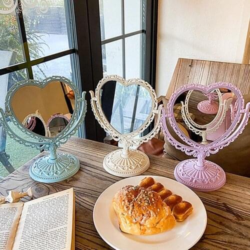 Cosmetic Mirror Functional Durable Desk Type Antique Vintage European Style Desktop Makeup Mirror for Makeup